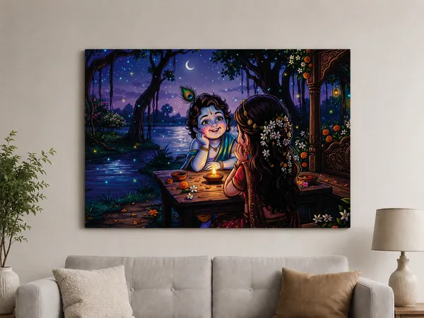 Canvas_Traditional_Krishna_Lakeside_Night_Scene_Wall_Art