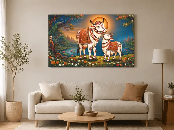 Canvas_Traditional_Decorated_Cows_Floral_Forest_Wall_Art