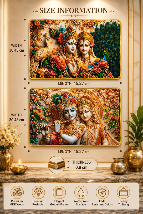 Radha_Krishna_3D_Embossed_Floral_Wall_Art_Photo_Frame_(Set_of_2)