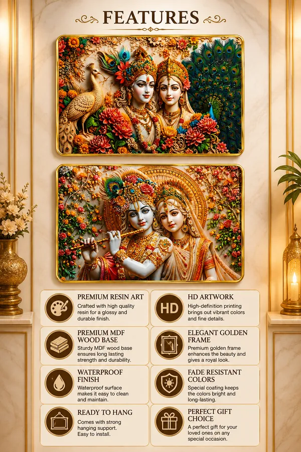 Radha_Krishna_3D_Embossed_Floral_Wall_Art_Photo_Frame_(Set_of_2)