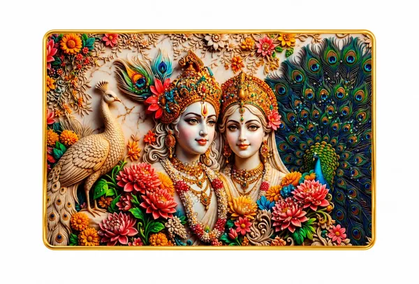 Mdf_3_D_Embossed_Radha_Krishna_Peacock_Golden_Wall_Art_Frame