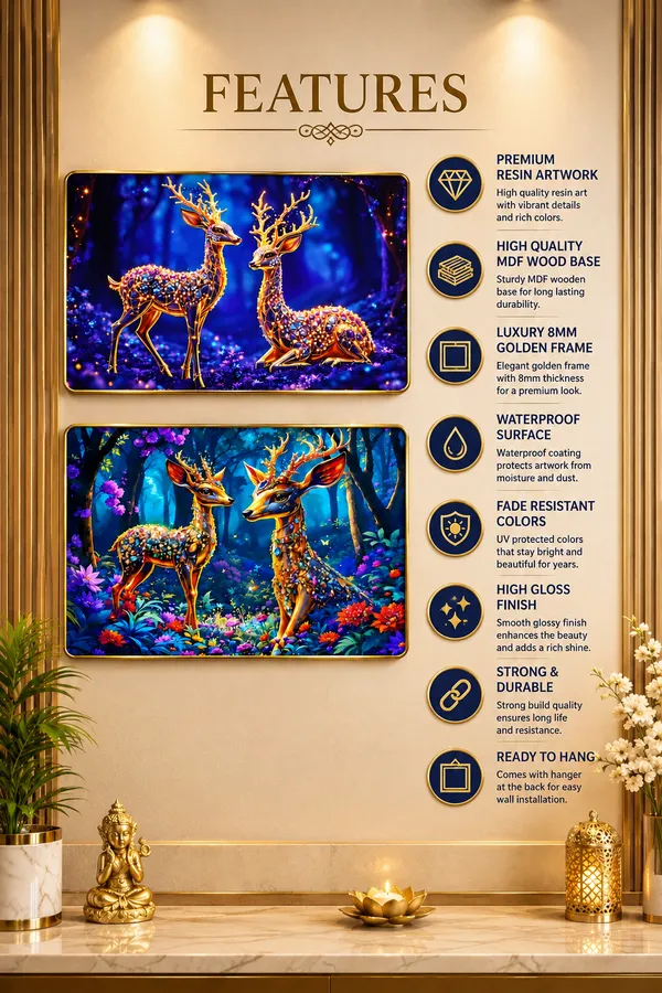 Magical_Golden_Deer_3D_Relief_Wall_Art_Photo_Frame_Set_of_2