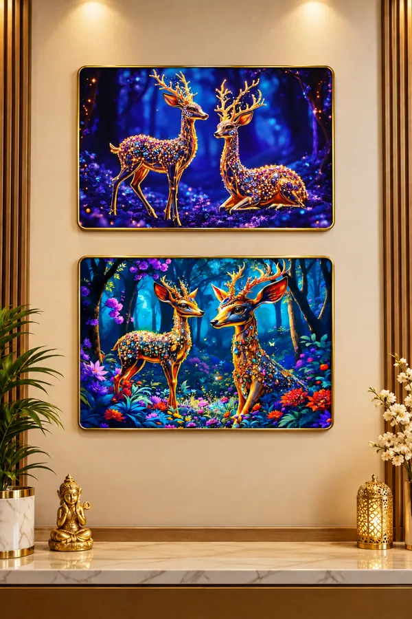 Magical_Golden_Deer_3D_Relief_Wall_Art_Photo_Frame_Set_of_2