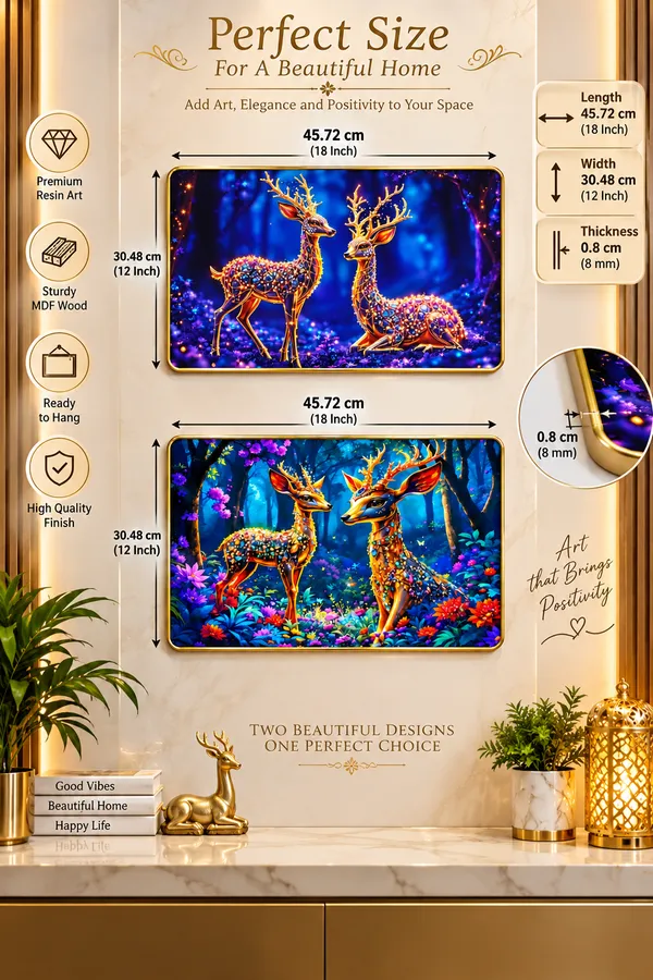 Magical_Golden_Deer_3D_Relief_Wall_Art_Photo_Frame_Set_of_2