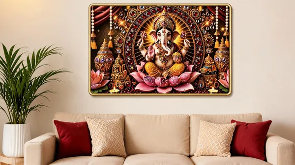 Mdf_Resin_Diamond_Art_Ganesha_Lotus_Religious_Wall_Painting