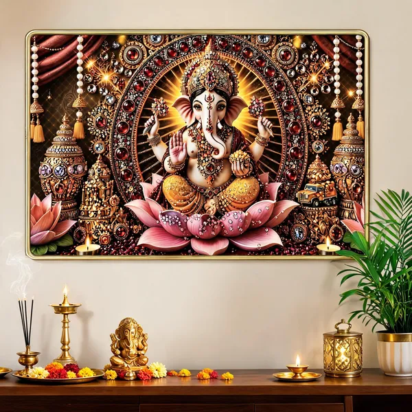 Mdf_Resin_Diamond_Art_Ganesha_Lotus_Religious_Wall_Painting