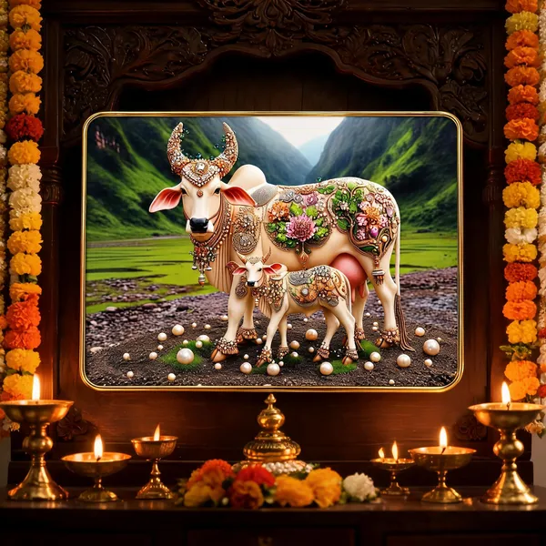 Mdf_Resin_Diamond_Art_Kamdhenu_Cow_Calf_Wall_Photo_Frame