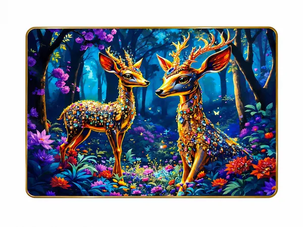 Mdf_Wood_Decorative_Jeweled_Deer_Forest_Wall_Art_Painting