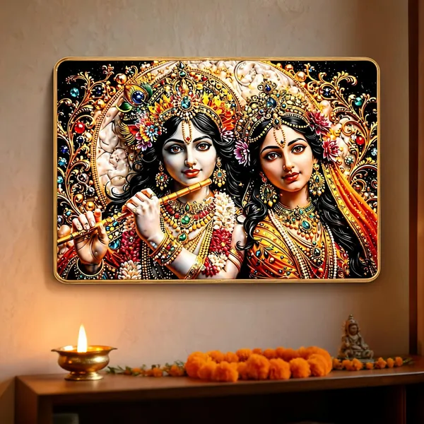 Mdf_Radha_Krishna_Golden_Jewelled_Embossed_Wall_Art_Frame