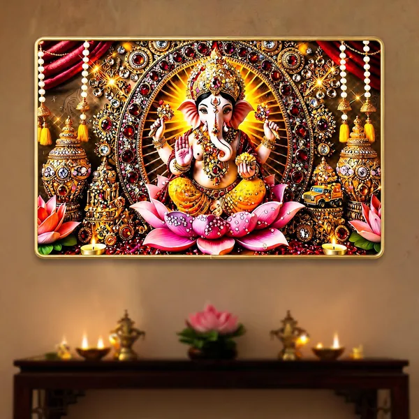 Mdf_Ganesha_Jewel_Embellished_Golden_Wall_Art_Frame