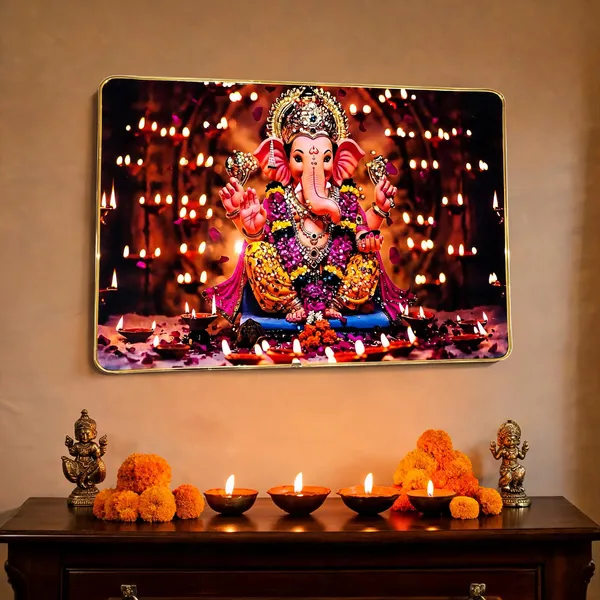 Mdf_Wood_Devotional_Ganesha_Golden_Border_Wall_Photo_Frame