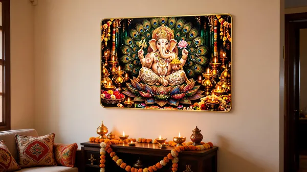 Mdf_Wood_Traditional_Ganesha_Peacock_Feather_Wall_Art_Frame