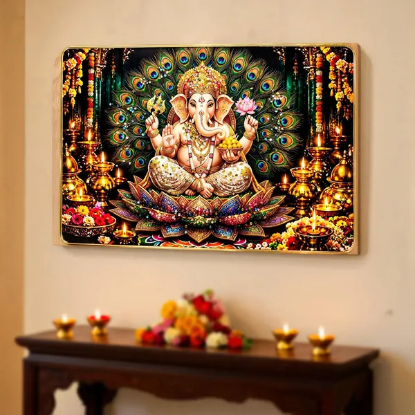 Mdf_Wood_Traditional_Ganesha_Peacock_Feather_Wall_Art_Frame