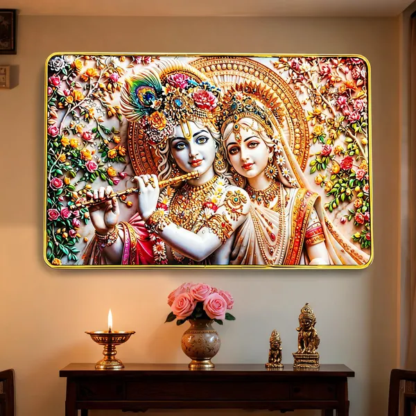 Mdf_Wood_Embossed_Radha_Krishna_Floral_Golden_Wall_Art_Frame