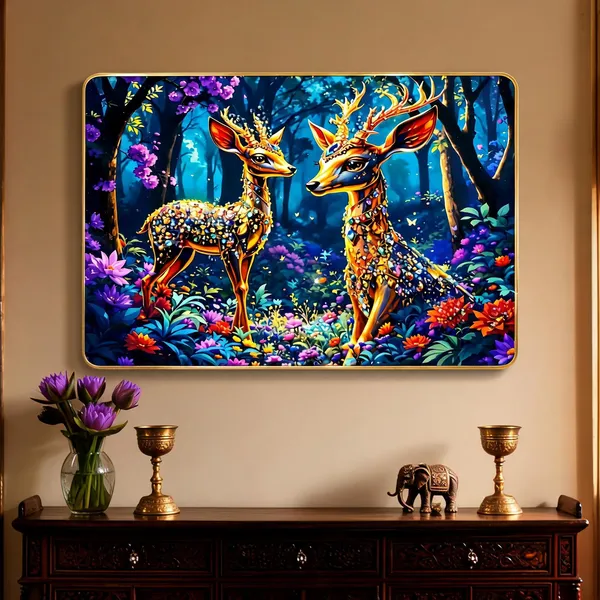 Mdf_Wood_Decorative_Jeweled_Deer_Forest_Wall_Art_Painting