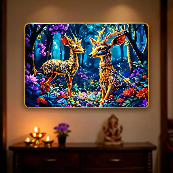 Mdf_Wood_Decorative_Jeweled_Deer_Forest_Wall_Art_Painting