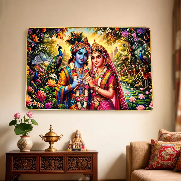 Mdf_Wood_Devotional_Radha_Krishna_Floral_Garden_Wall_Art_Frame