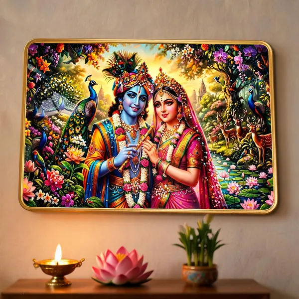 Mdf_Wood_Devotional_Radha_Krishna_Floral_Garden_Wall_Art_Frame