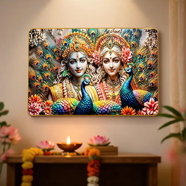 Mdf_Wood_Devotional_Radha_Krishna_Peacock_Motif_Wall_Art_Frame