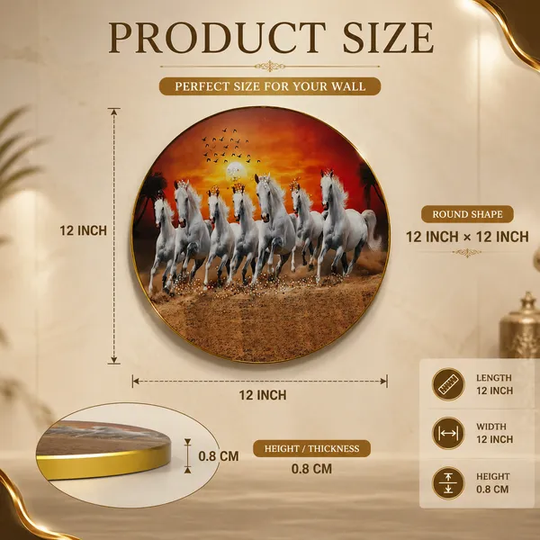 7_Running_White_Horses_Resin_Art_Round_Wall_Painting_|_Premium_MDF_Wooden_Photo_Frame_|_High_Gloss_Waterproof_Finish_|_Vastu_Wall_Decor_|_Ready_to_Hang_|_Living_Room,_Office_&_Home_Decoration_|_12�12Inch