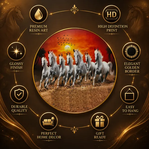 7_Running_White_Horses_Resin_Art_Round_Wall_Painting_|_Premium_MDF_Wooden_Photo_Frame_|_High_Gloss_Waterproof_Finish_|_Vastu_Wall_Decor_|_Ready_to_Hang_|_Living_Room,_Office_&_Home_Decoration_|_12�12Inch
