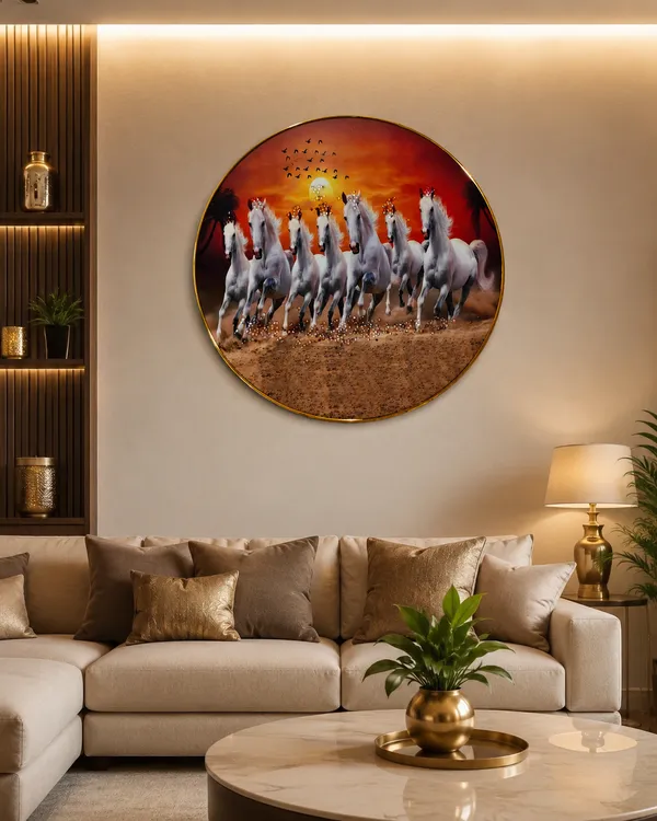 7_Running_White_Horses_Resin_Art_Round_Wall_Painting_|_Premium_MDF_Wooden_Photo_Frame_|_High_Gloss_Waterproof_Finish_|_Vastu_Wall_Decor_|_Ready_to_Hang_|_Living_Room,_Office_&_Home_Decoration_|_12�12Inch
