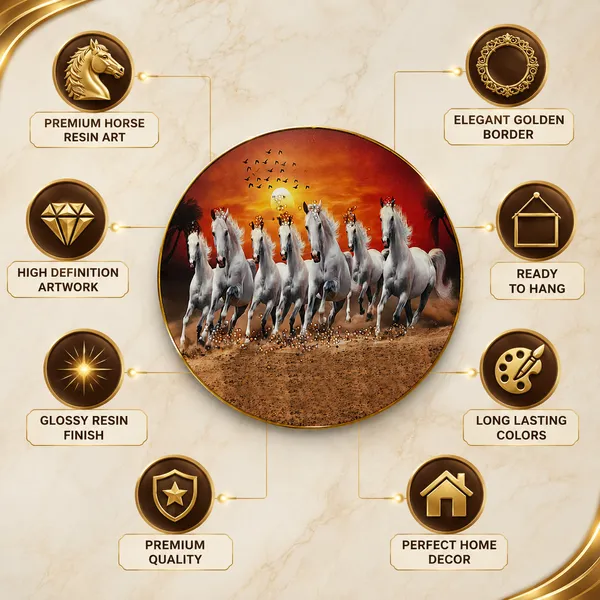7_Running_White_Horses_Resin_Art_Round_Wall_Painting_|_Premium_MDF_Wooden_Photo_Frame_|_High_Gloss_Waterproof_Finish_|_Vastu_Wall_Decor_|_Ready_to_Hang_|_Living_Room,_Office_&_Home_Decoration_|_12�12Inch