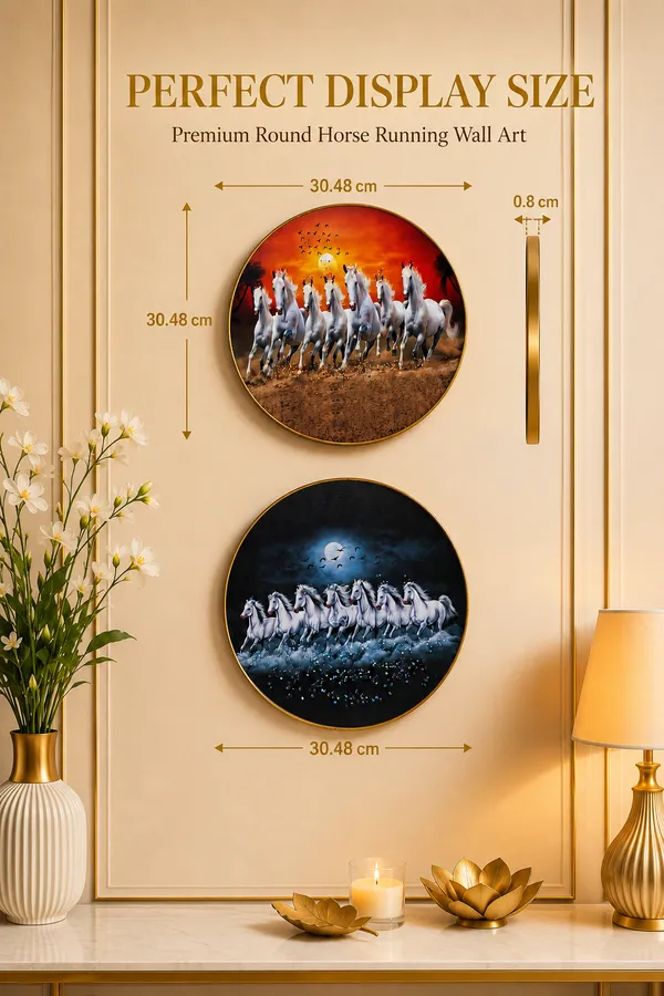 Set_of_2_Round_7_Running_White_Horses_Wall_Art_Painting_with_Gold_Frame