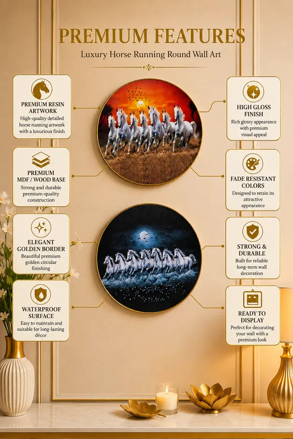 Set_of_2_Round_7_Running_White_Horses_Wall_Art_Painting_with_Gold_Frame