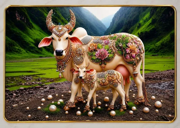 Mdf_Resin_Diamond_Art_Kamdhenu_Cow_Calf_Wall_Photo_Frame