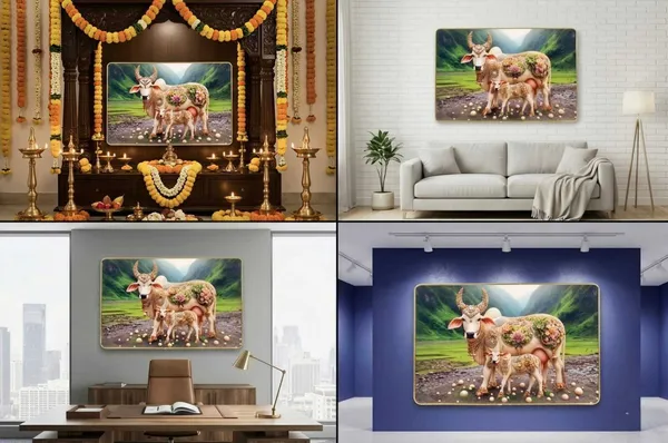 Mdf_Resin_Diamond_Art_Kamdhenu_Cow_Calf_Wall_Photo_Frame