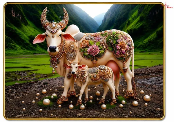 Mdf_Resin_Diamond_Art_Kamdhenu_Cow_Calf_Wall_Photo_Frame