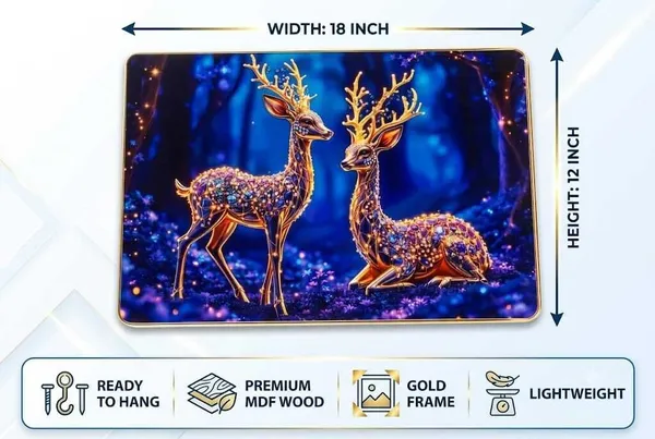 Mdf_Resin_Diamond_Art_Deer_Gold_Wall_Photo_Frame_12x18_Inch