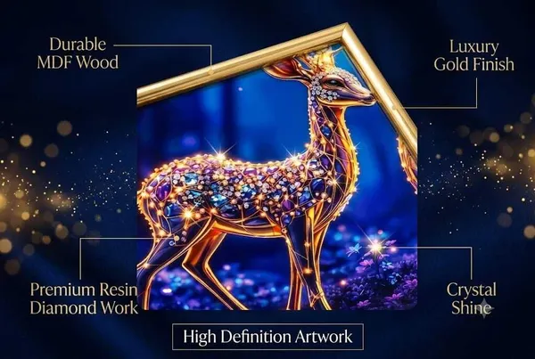 Mdf_Resin_Diamond_Art_Deer_Gold_Wall_Photo_Frame_12x18_Inch