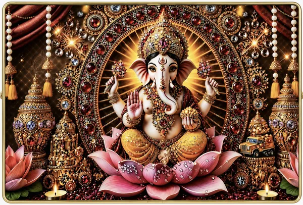 Mdf_Resin_Diamond_Art_Ganesha_Lotus_Religious_Wall_Painting