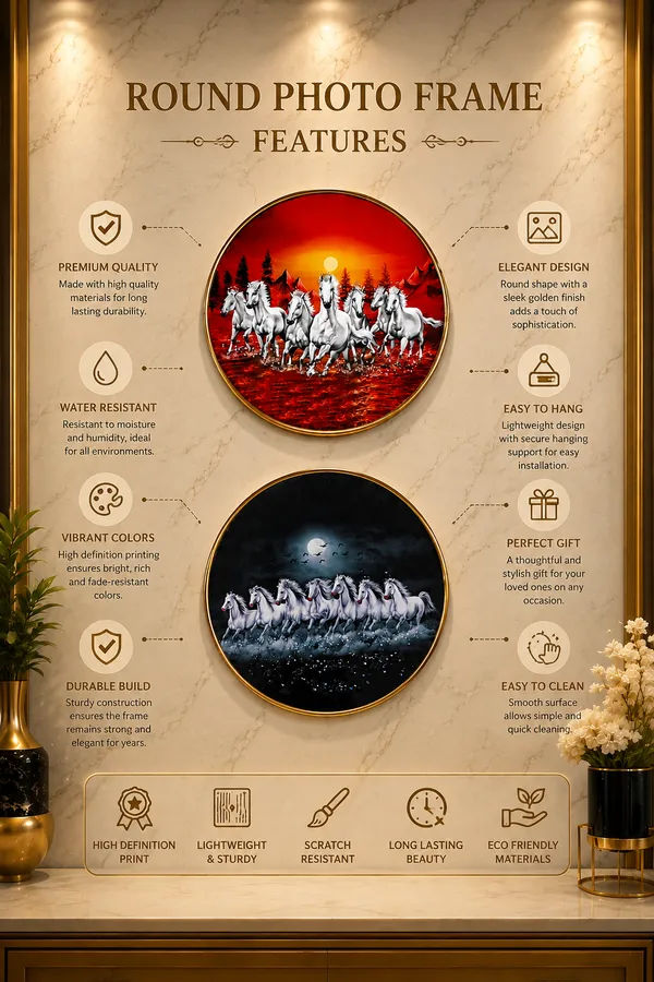 Set_of_2_Round_7_Running_Horses_Wall_Art_Painting_with_Gold_Frame