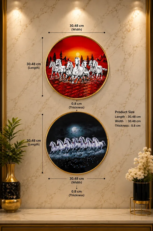 Set_of_2_Round_7_Running_Horses_Wall_Art_Painting_with_Gold_Frame