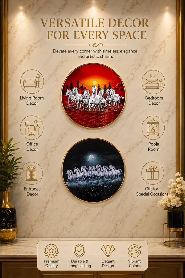 Set_of_2_Round_7_Running_Horses_Wall_Art_Painting_with_Gold_Frame