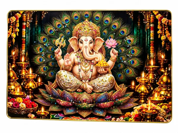 Mdf_Wood_Traditional_Ganesha_Peacock_Feather_Wall_Art_Frame