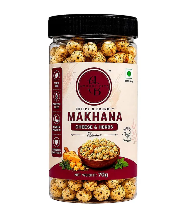 Amruutbites_Cheese_Herbs_Roasted_Makhana_Healthy_Roasted_Lotus_Seed_Snack_Gluten_Free_Low_Calorie_70g_X_Pack_Of_3_210g_Total