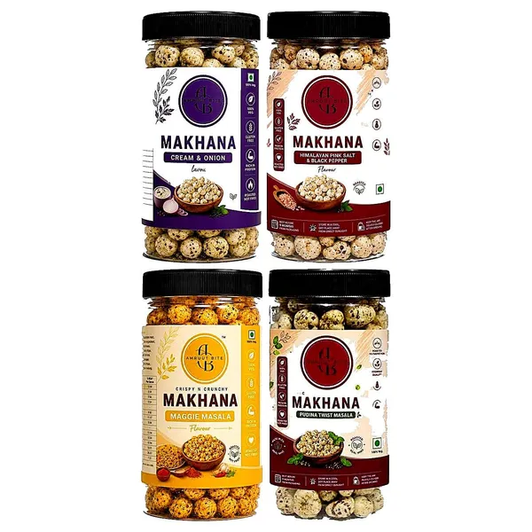 Amruutbites_Assorted_Roasted_Makhana_Cross_Combo_Pack_4_Flavors_Cream_Onion_Himalayan_Pink_Salted_Black_Pepper_Maggie_Mania_Pudina_Twist_Masala_Healthy_Lotus_Seed_Snack_40g_X_Pack_Of_4_160g_Total