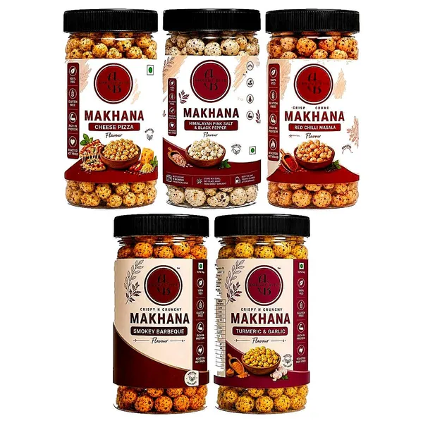 Amruutbites_Assorted_Roasted_Makhana_Cross_Combo_Pack_5_Flavors_Cheezy_Pizza_Himalayan_Pink_Salted_Black_Pepper_Red_Chilly_Masala_Smokey_Barbeque_Turmeric_Garlic_Healthy_Lotus_Seed_Snack_70g_X_Pack_Of_5_350g_Total