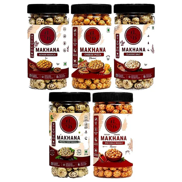 Amruutbites_Assorted_Roasted_Makhana_Cross_Combo_Pack_5_Flavors_Achari_Masala_Cheezy_Pizza_Classic_Salted_Pudina_Twist_Red_Chilly_Healthy_Lotus_Seed_Snack_70g_X_Pack_Of_5_350g_Total