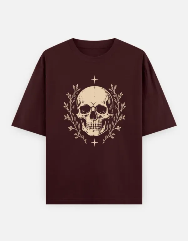 Skull_Unisex_Oversized_T_Shirt_Maroon