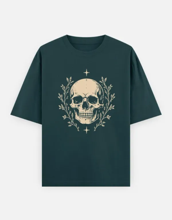 Skull_Unisex_Oversized_T_Shirt_Petrol_Blue