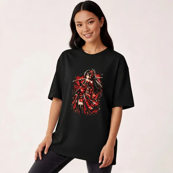 Samurai_Girl_Oversized_Standard_T_Shirt_Black