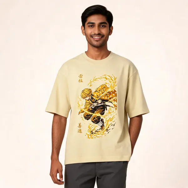 Zenitsu_Demon_Slayer_Oversized_T_Shirt_Beige