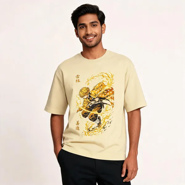 Zenitsu_Demon_Slayer_Oversized_T_Shirt_Beige