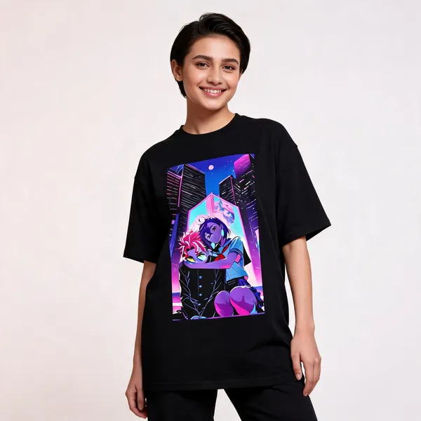 Momo_Okarun_Unisex_Crew_Neck_T_Shirt_Black