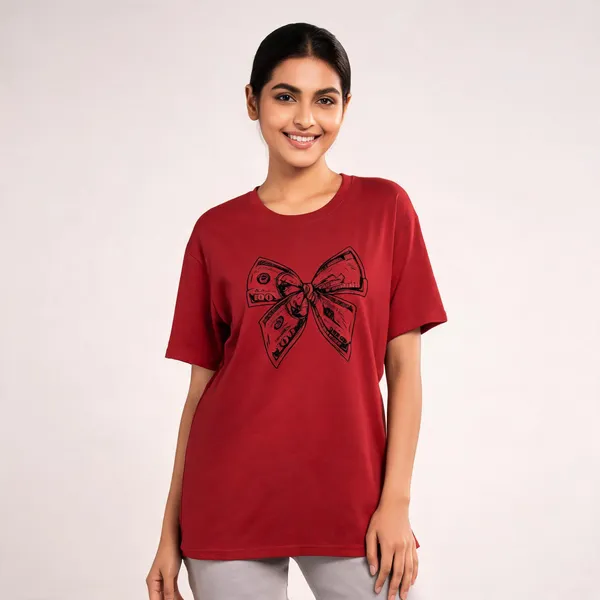 Money_Bow_Unisex_Tee_Lunara_Ink_Red